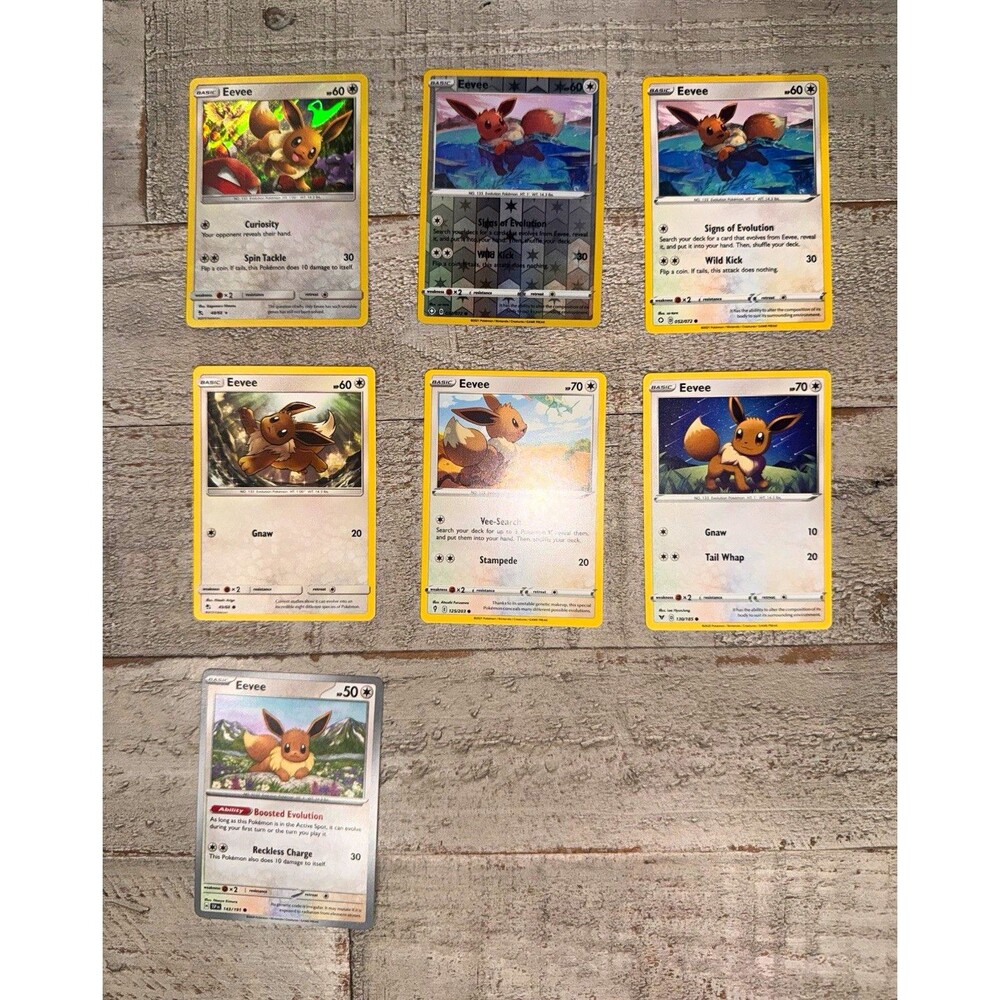 Pokémon TCG Eevee 7 Card Lot Hidden Fates Reverse Holo 7 Cards